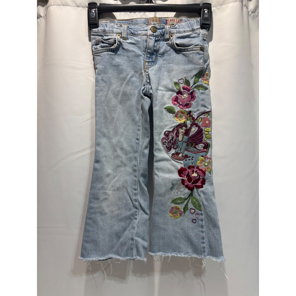 Children Place Flare 6 Light Blue Fairy Floral Embroidered Raw Hem Y2k